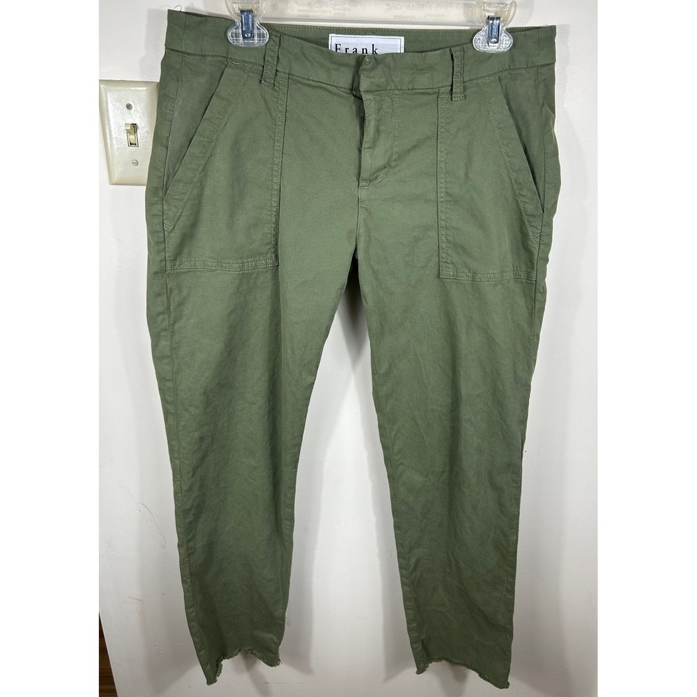 Frank & Eileen Utility Pants Womens 8 Olive Green Blackrock Raw Hem Chino Fall